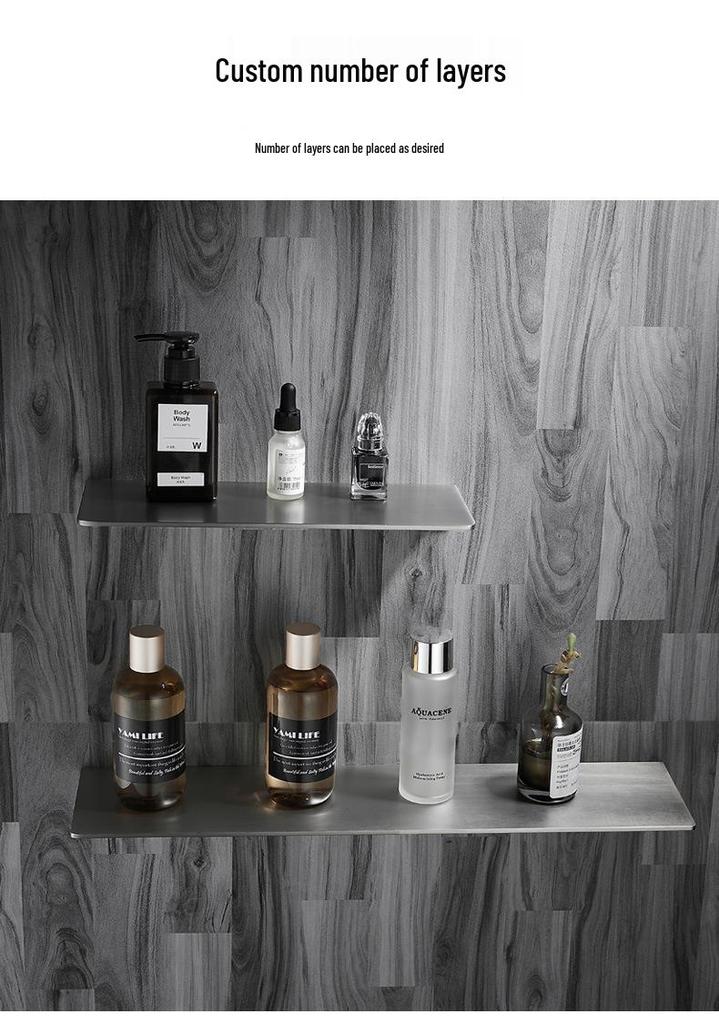 Gunmetal Gray Wall-Mounted Bathroom Shelf - 304 Stainless Steel Vanity Mirror Front Storage Rack