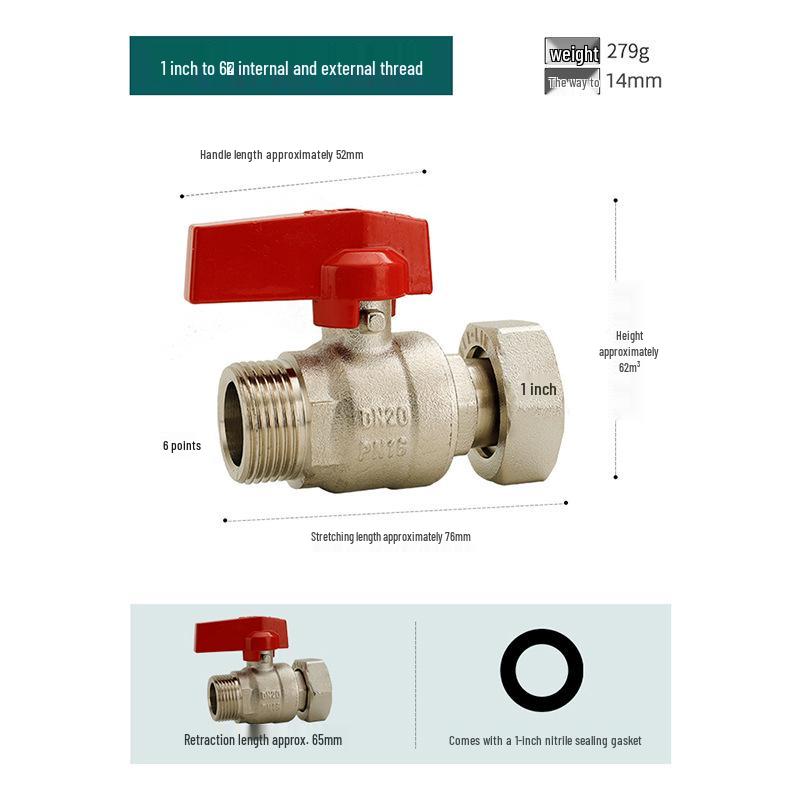 All-Copper Wall-Mounted Boiler Valve: 4- to 6-Point Reducing Ball Valve with Inner and Outer Thread, Large Diameter Switch