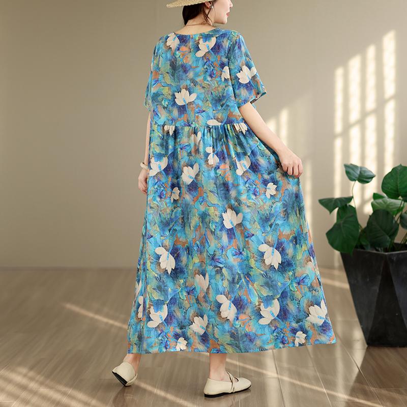 DIMANAF Women New 2026 Sundress Plus Size Summer Casual Print Long Dress Cotton Loose Oversize Maxi Floral Beach Holiday