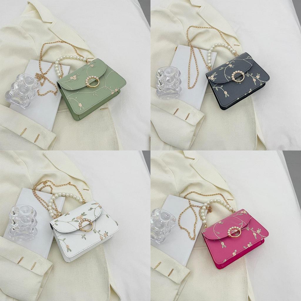 Pearl Handheld Small Square Bag With Lace Chain For Casual Travel And Spring Style