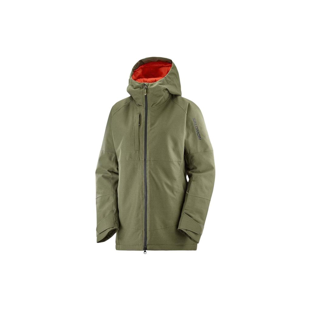 SALOMON Bashley Puff Letter Print Hooded Zip-Up Long Sleeve Jacket Women Jackets Army-Green LC2146300