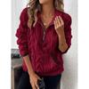 New Autumn Winter Lapel Jacquard Half Zipper Plush Pocket Short Sweatshirt Women
