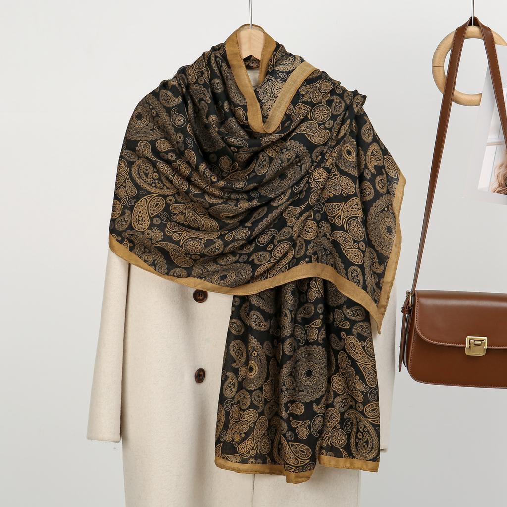 190*75Cm Bib Size Paisley Cotton Linen Scarf Muslim Hijab Women Ethnic Cashew Pattern Shawl Head Wraps Elagant Female Headscarf
