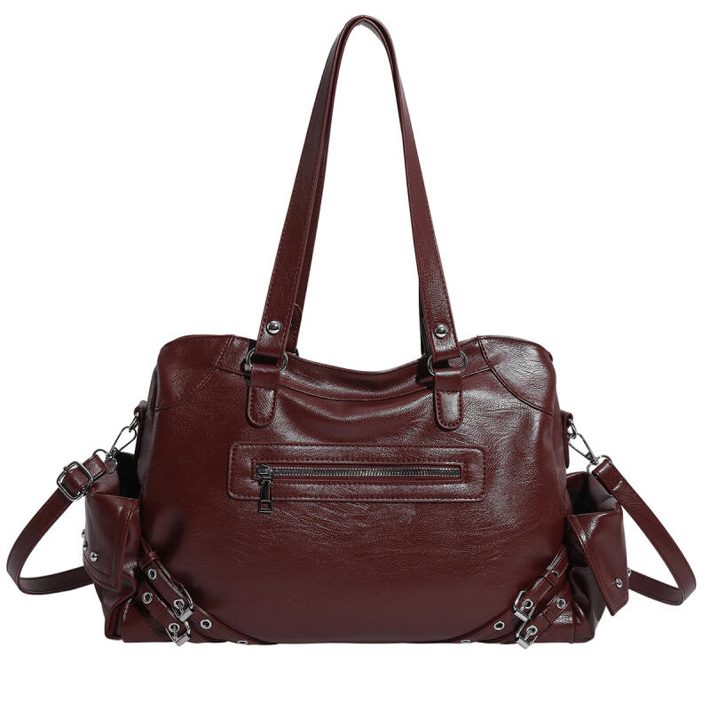 Leather Tote Bag Women's Fashion Shoulder Bag with Front Zip Pocket and Adjustable Crossbody Strap