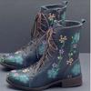 Martin Boots Autumn and Winter European and American Flat Bottomed Thick Heel Lace Up Short Boots Embroidered Women's Boots