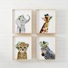Cartoon Animal Cute Wearing Flower Elephant Zebra Baby Posters And Prints Wall Art Canvas Painting Wall Pictures Kids Room Décor No Frame