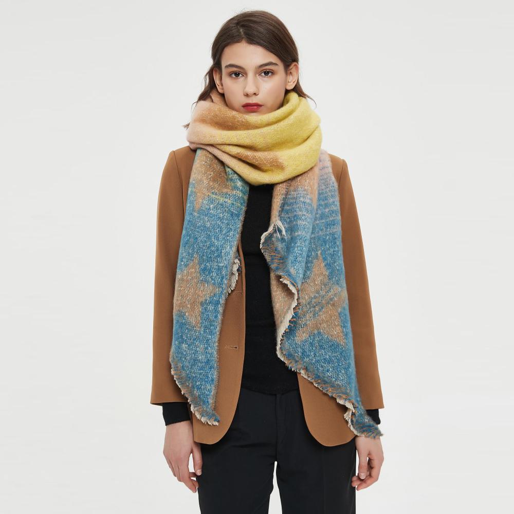Women's Autumn Winter Thick Striped Star Print Scarf Warm Shawl