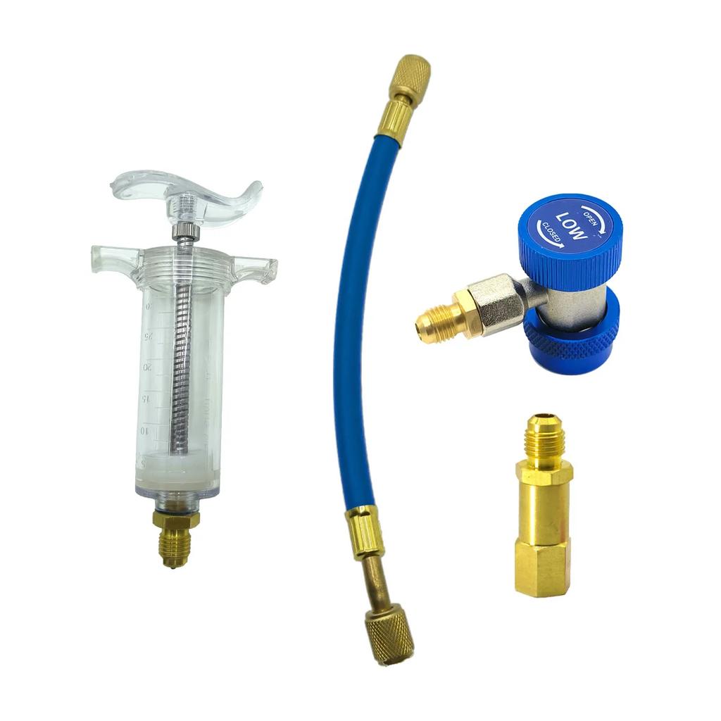 Auto-A/C-Öl-/Farbstoff-Injektor, 30 ml, 1 oz, mit Low-Side-Schnellkupplungsadapter, 1/4 Zoll, Klimaanlage, Kfz-Öler, Injektionsspritze