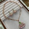 Luxury Fan Necklace Ruby Inlaid Fan Elegant Ladies Fashion Dinner Set