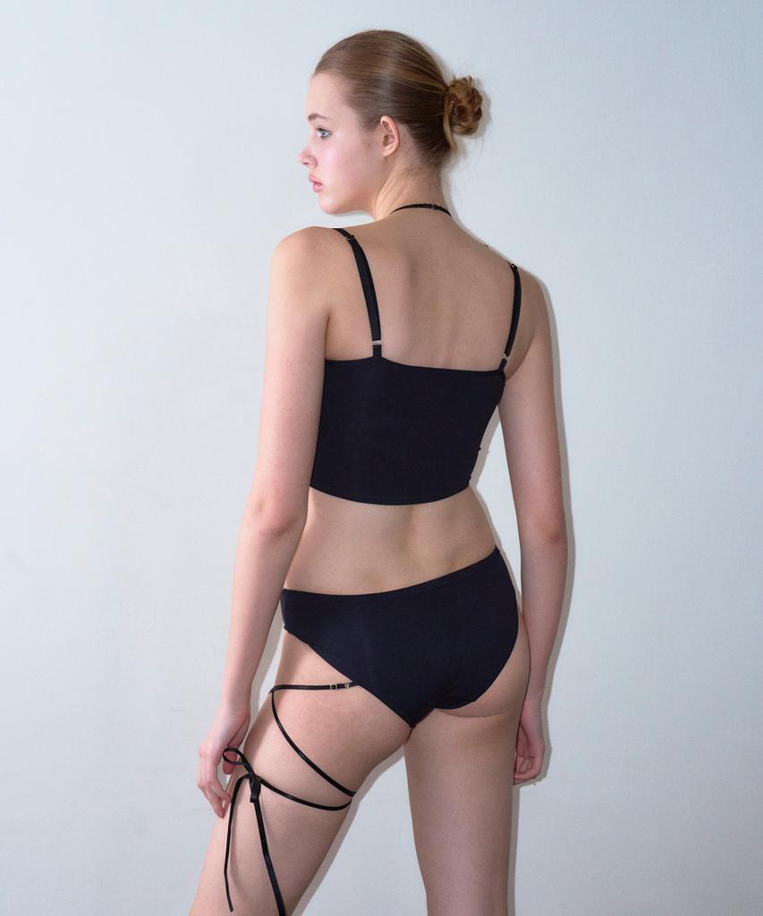 VINAJ Ribbon Halter Shirred Cone Bikini Bra (Black)