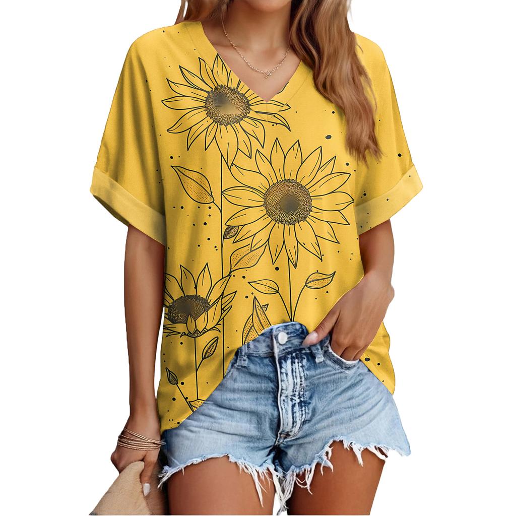 Modisches lässiges vielseitiges Damen-Sommer-Kurzarm-Oberteil mit Blumenprint, schmal geschnitten