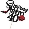 Stepping Into 40 Cake Topper,Still Fabulous at 40 Cake Decor,Funny Happy 40th Birthday Party Supplies,Highheel Rose Sign Cheers to 40 Years Black Red
