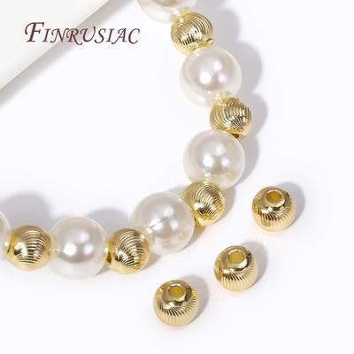 18K Gold Plated Brass Metal Round 5.5mm Ball Beads For Bracelet,Cut Pattern Gold Metal Bead For DIY Handmade Jewelry Accessories
