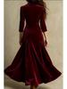 Robe longue unie pour femme, style européen et américain, avec revers boutonnée, jupe évasée cintrée à la taille et manches sept-quarts, pour 2025.
