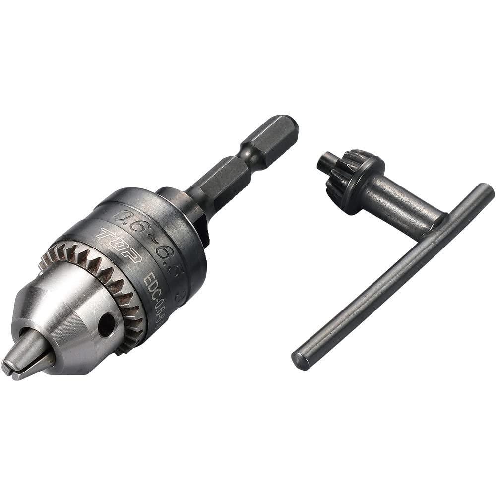 TOP Kogyo EDC-0.6-6.5N Drill Chuck for Impact Drivers and Electric Drills, Hex Shank 0.6-6.5mm Capacity, Made In Japan