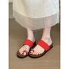 Summer French Style! Temperament Round Head Metal Buckle Sleeve Toe Word with Thick Bottom Sandals Women's Summer Soft Bottom Slippers