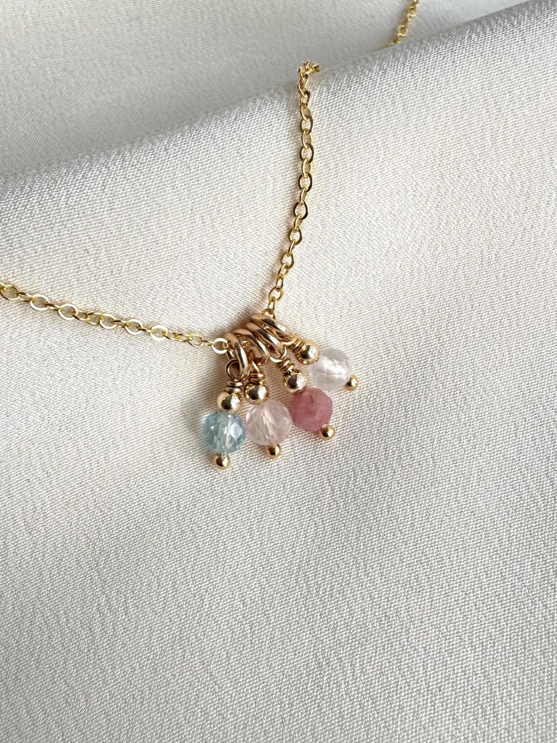 Vlen 18K Gold Plated Chain Choker Necklace for Women Natural Aquamarine Rose Quartz Moonstone Beads Minimalist Boho Jewelry