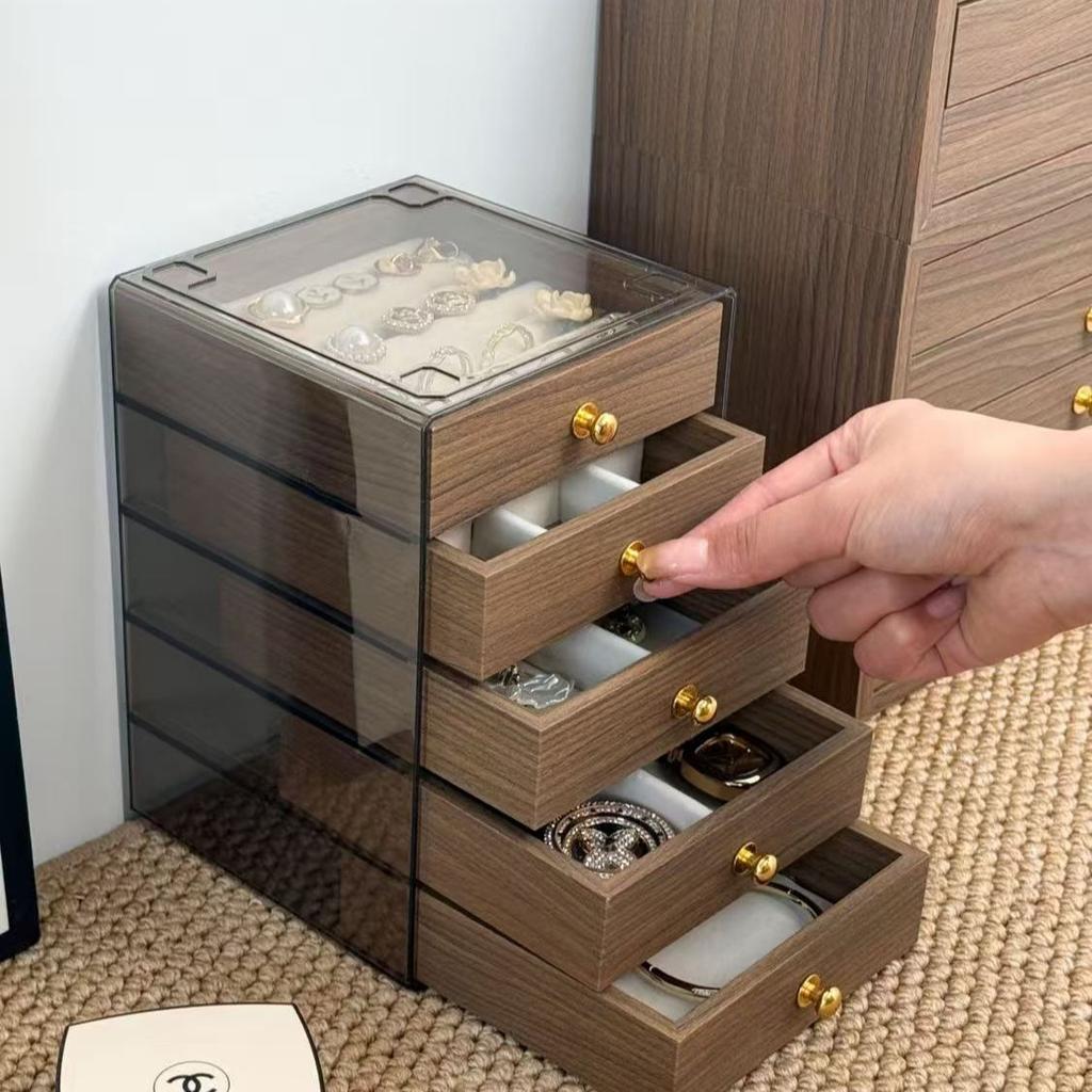 5 Floors Wood Grain Jewelry Storage Boxes Home Rings Earrings Necklaces Jewelry Organizer Boxes Makeup Desktop Storage Box Gifts