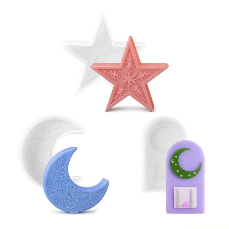 QX2E Multipurpose Sturdy Silicone Moon Star Holders Mould Set Portable for Resin Plasters Craft Supplies Assorted Size