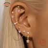 CANNER Pink Heart Shape Zircon Eight Pointed Star 925 Silver Stud Earring For Women Ins Tassel Flower Earring Gift
