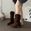 Retro belt buckle Martin boots women's new autumn versatile inner height increase western thick heel medium tube stack short boots
