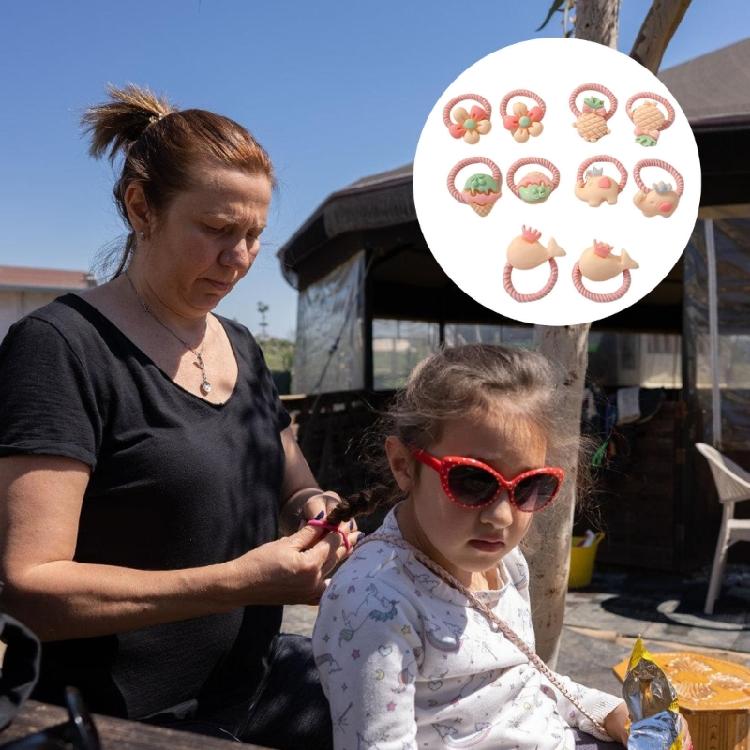 10Pcs Elastic Hair Bands for Toddler Girl with Flower and Fruit Designs for Children Various Hairstyles Hair Circles