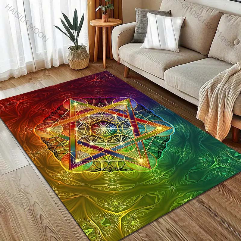 Occult Metatron's Cube Print Carpet Rug for Living Room Bedroom Sofa Doormat Decor Kids Play Home Area Rug Non-slip Floor Mat