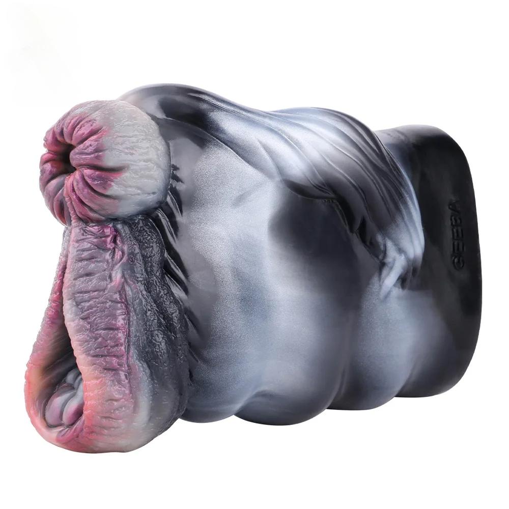 Dual Channel Animal Horse Masturbation Cup Soft Silicone Male Masturbator Realistic Vagina Prostate Massage Adult Sex Toy