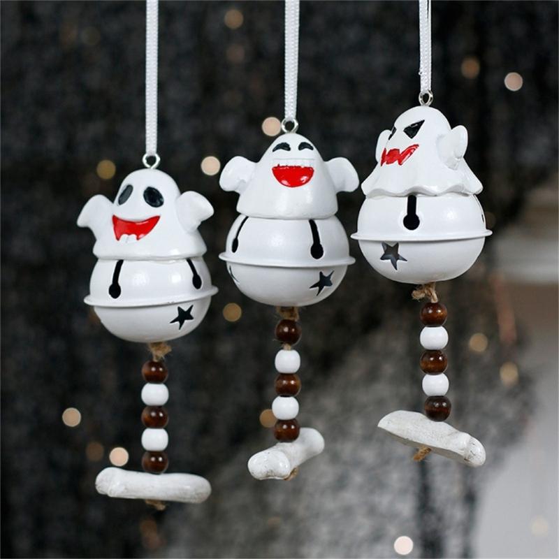Ghostly Resin Aeolian Bell Ornament Halloween Bell Hanging Decorations For Door Entryway Window Wall Holiday Decoration