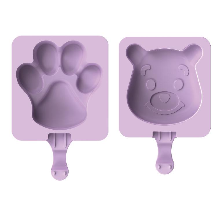 Cartoon Ice Cream Stick Popsicle Mold with Lid - 3 Cavity Silicone DIY Kitchen Tool