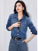 Women's Petite Retro Hong Kong Style Denim Shirt Jacket - Spring/Autumn Fashion, Loose Fit Cardigan, Drop Shoulder Slimming Design