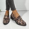 2025 Spring New Leopard Printed Women Loafers Fashion Pearl Decor Thick Heel Ladies Shoes Pu Leather Big Size Office Shoes 36-43
