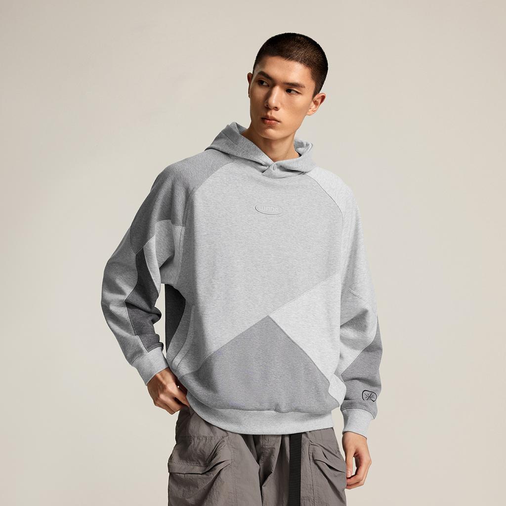 Li Ning Wade Series Comfortable Simple Versatile Spliced Loose Hooded Pullover Sweatshirt Men Sweatshirt AWDV255-5