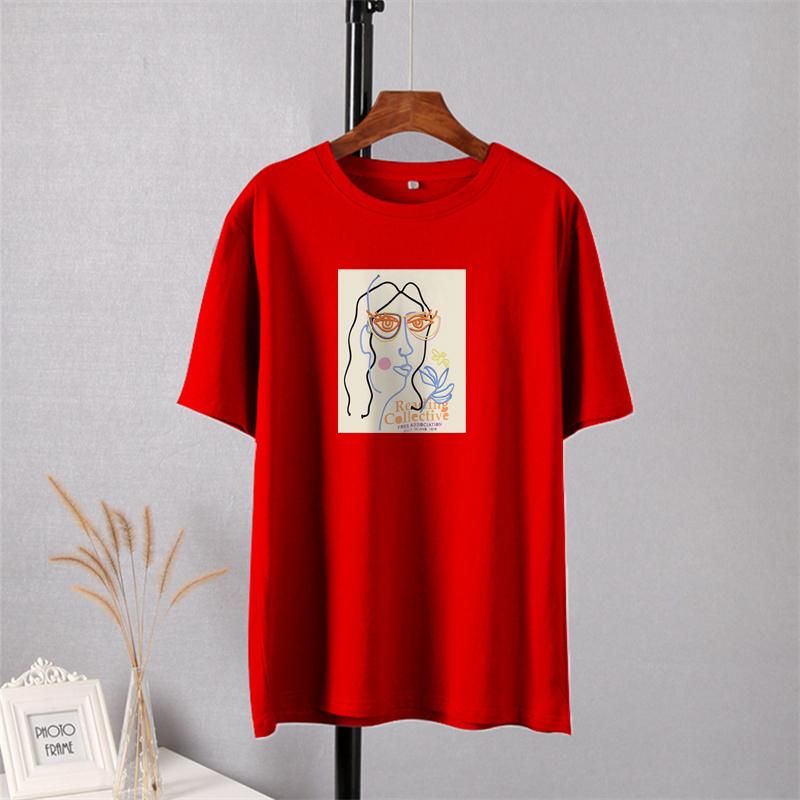 Shellsuning Summer New Aesthetic Printed Tshirts for Women 100% Cotton Vintage Short Sleeves Basic Tees Oversize Top Korean Casual Harajuku Tops