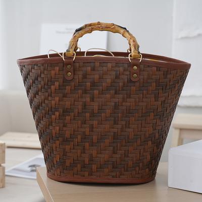 New Chinese Classical Retro Hand-woven Acrylic Handle Women's Hand-held Woven Bag Vacation Beach Bag