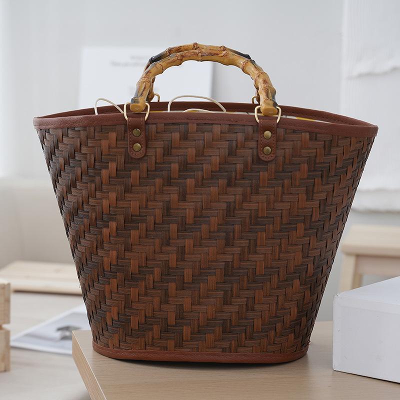 

New Chinese classical retro hand-woven acrylic handle women s hand-held woven bag vacation beach bag