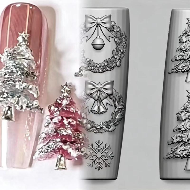 1Pcs Butterfly Knot Snowflake Christmas Wreath 3D Manicure Silicone Mold Cute Christmas Style Nail Art Molds Diy Nail Art Decor