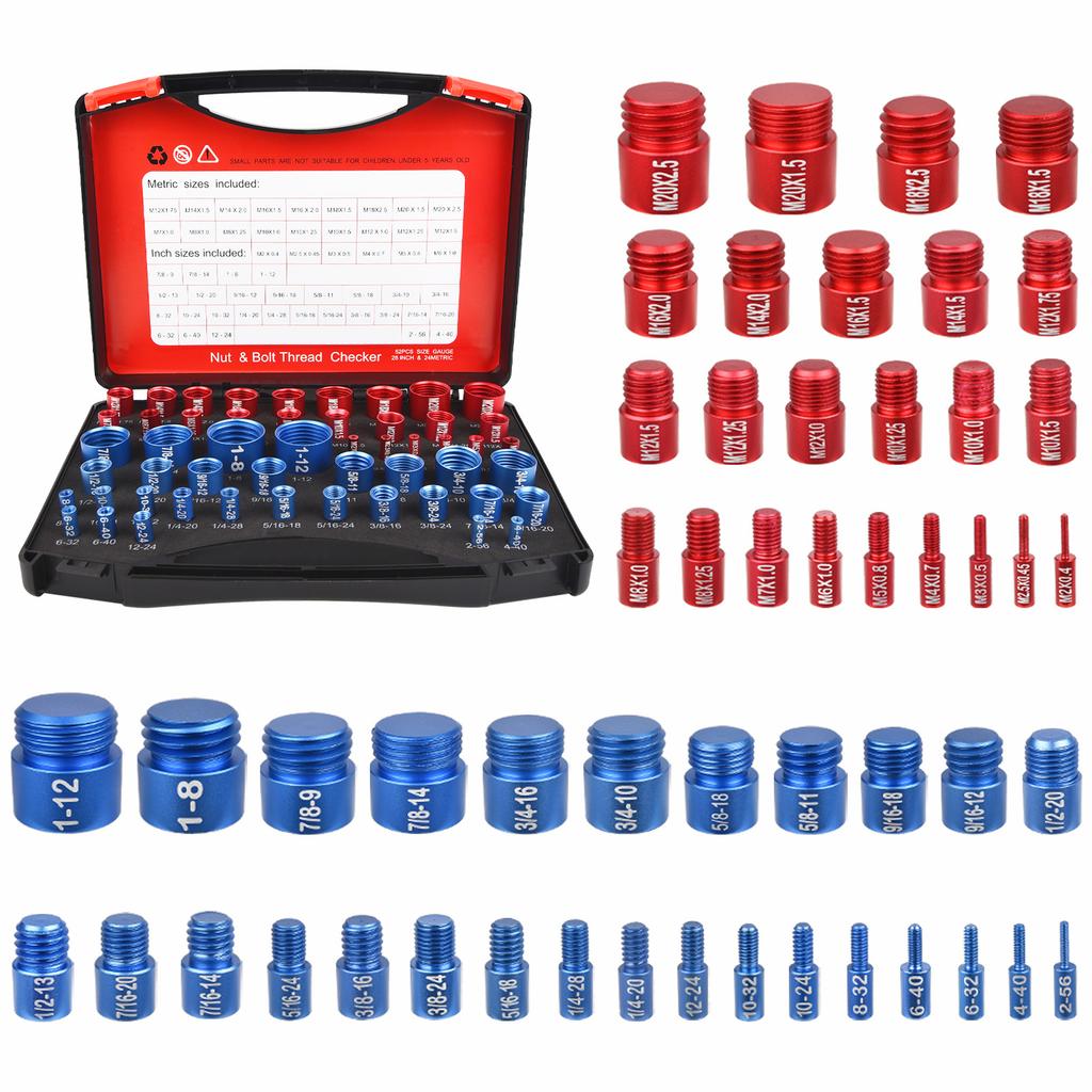 52PCS Metric Imperial Bolt Nut Gauge Tool Wear Resistant Precise Nut Bolt Thread Checker for Plumber Machinist and Handymen