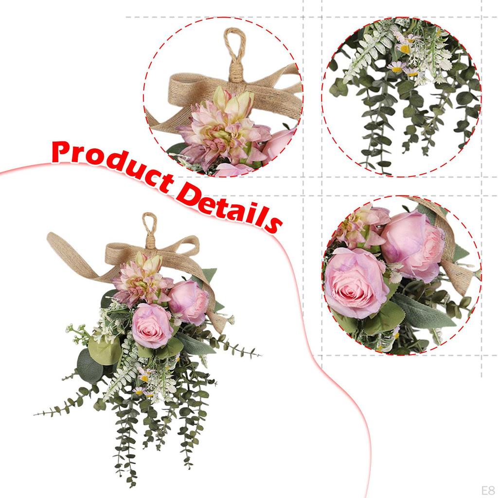 Artificial Chrysanthemum Eucalyptus Flower Wreath Hanging Decoration Teardrop for