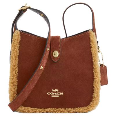 Hadley 20 Gold Logo Suede Wool Leather Trimmed Refined Litchi Grain Leather Crossbody Bag Mini Women Crossbody Bag Brown CDC41-IMYMY