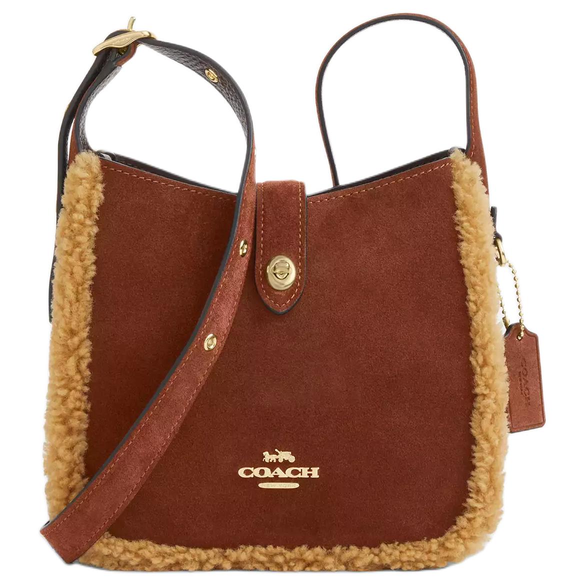 

Coach Hadley 20 Gold Logo Suede Wool Leather Trimmed Refined Litchi Grain Leather Crossbody Bag Mini Women crossbody bag Brown CDC41-IMYMY Basic Set (Bag+Dust Bag)