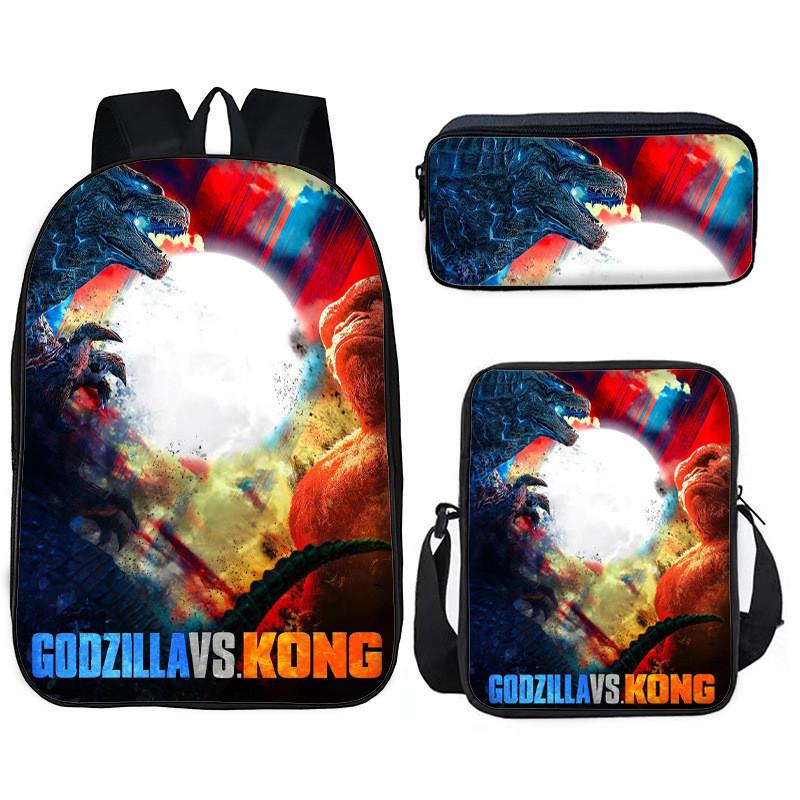 Set de Mochila Infantil Godzilla Vs Kong con Tejido Oxford Transpirable para Uso Escolar