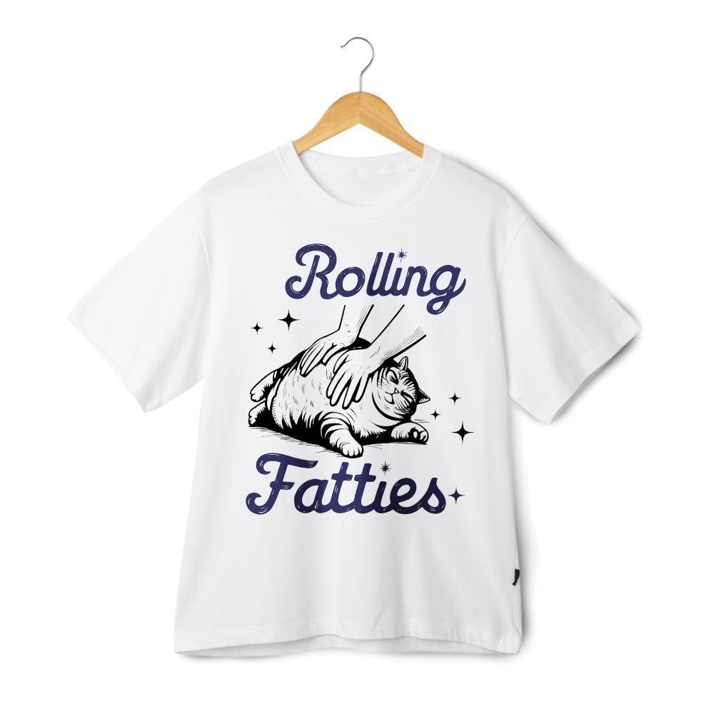 Rolling Fatties Funny Cat Shirt Chubby Cat Pet Meme Humor T-Shirt Streetwear Tee S
