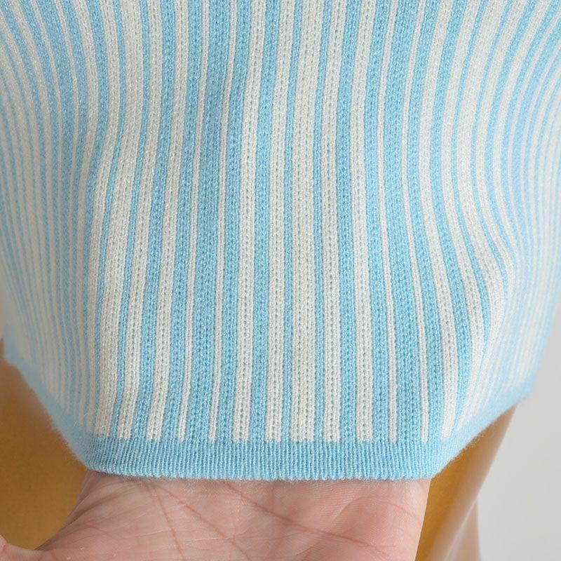 Export Single Striped Sleeveless Pullover Vest Sweater Women's Clothing Spring Summer Slim-Fit Short Vest Easiest for Match Tops Fashion