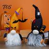 Halloween Plush Gnome Decorations Light Up Decoration, Spooky Orange Black Swedish Tomte Elf Figurine, Decorative Dolls for Fall Cute Glowing