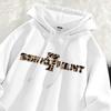 Felpa Oversize con Cappuccio Stampa Leopardo Grafica con Lettere Dettagli Usurati Calda per l'Inverno Fodera in Pile Unisex Streetwear