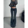 Women's American Spicy Girl Low-Rise Distressed Flare Jeans - Designer Feel, Floor-Length Elastic Fit