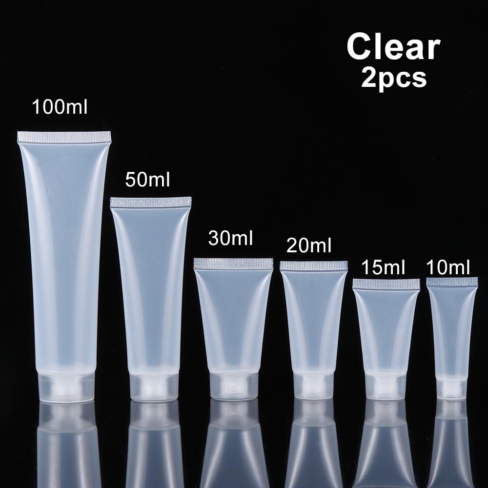 2Pcs Travel Size Empty Matte Clear Tube Cosmetic Cream Lotion Shampoo Bath Squeeze Lotion Containers Refillable Bottles