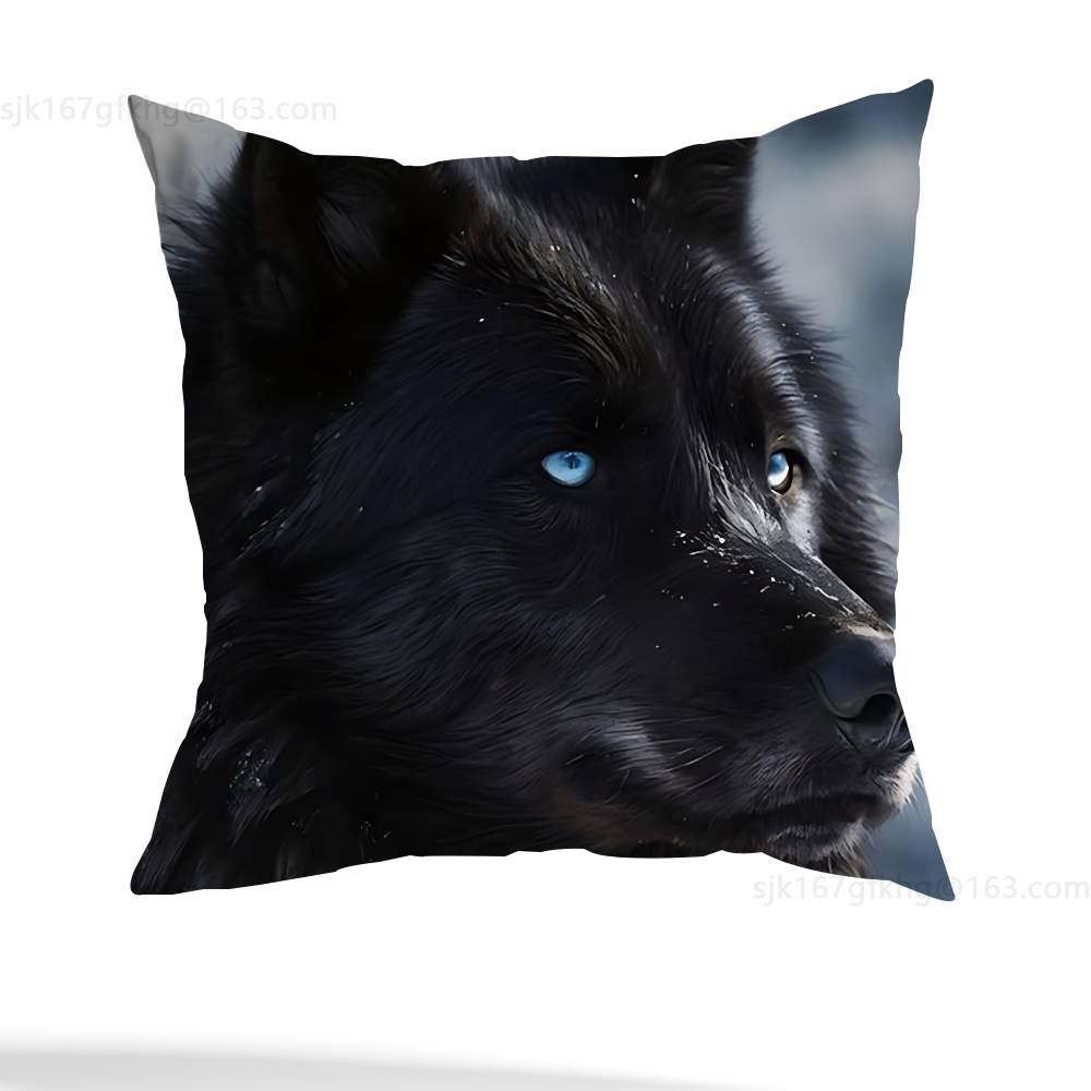 Wolf Pillow Case Square Double-Sided Printing Short Plush Sofa Cushion Cover Bedroom Bedside Pillow