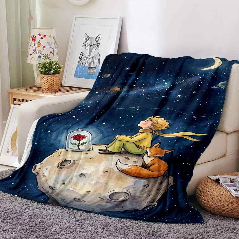 Coperta Stampata Tema Il Piccolo Principe - Perfetta per Divano, Letto, Viaggio e Uso Esterno | Lavabile in Lavatrice, Accogliente e Resistente.